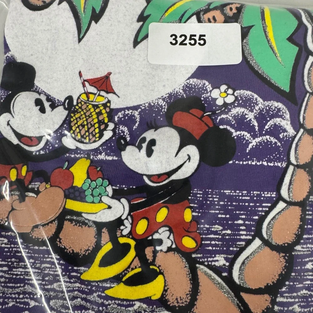 Disney Store Mickey Minnie Mouse Tropical Palm Tree Graphic TShirt Purple Womens